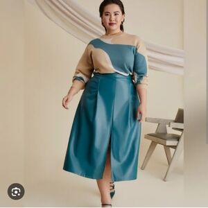 Eloquii Teal  faux Leather Skirt